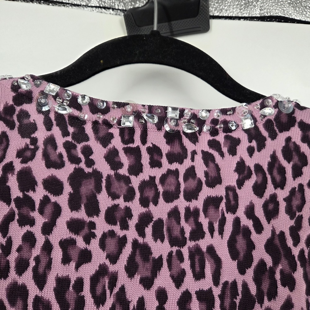 Quacker Factory Jeweled  Beaded Animal Print Pink Sweater Jumper  Large - Picture 6 of 6